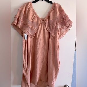 Dusty Rose Linen and Lace Dress